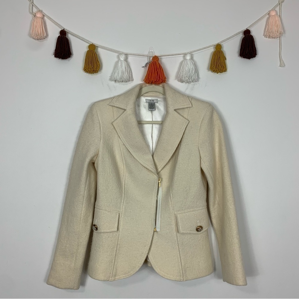Cache Boiled Wool Cream Jacket Size Small